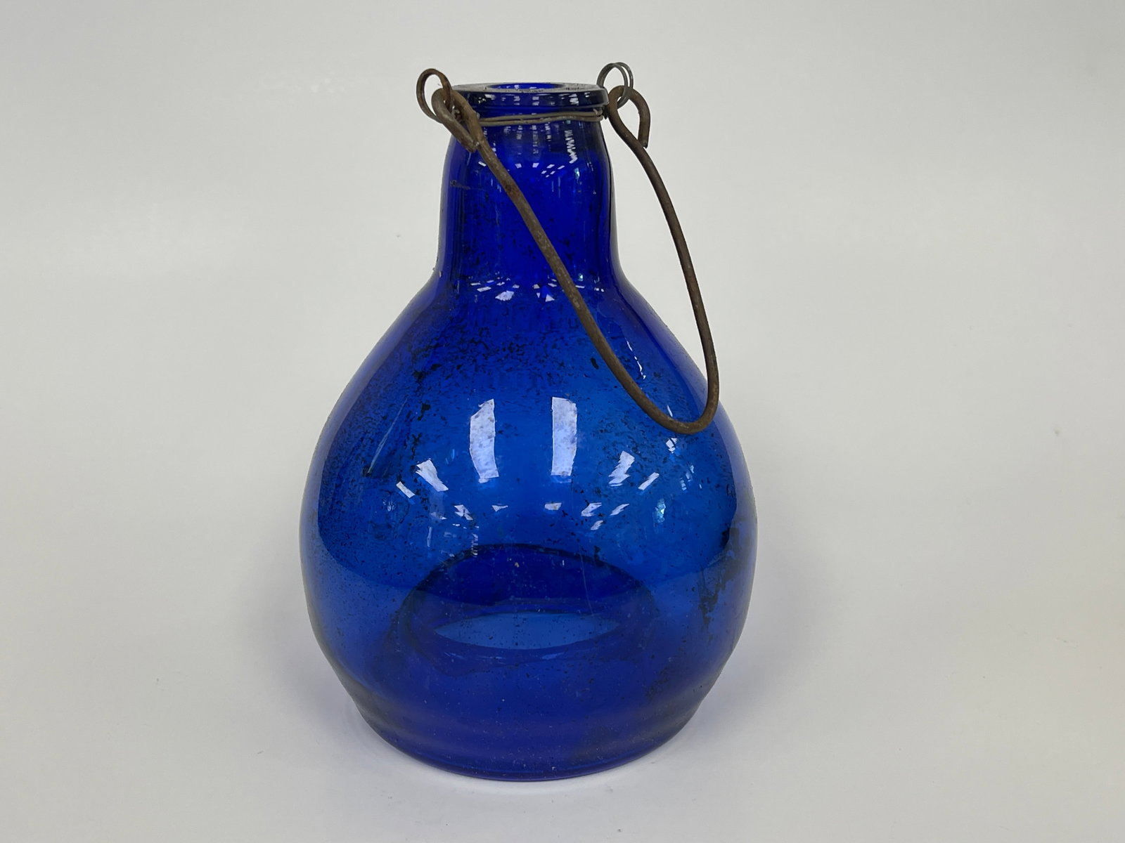 NEAT EARLY HANGING COBALT BLUE GLASS FLY TRAP (1 of 5)