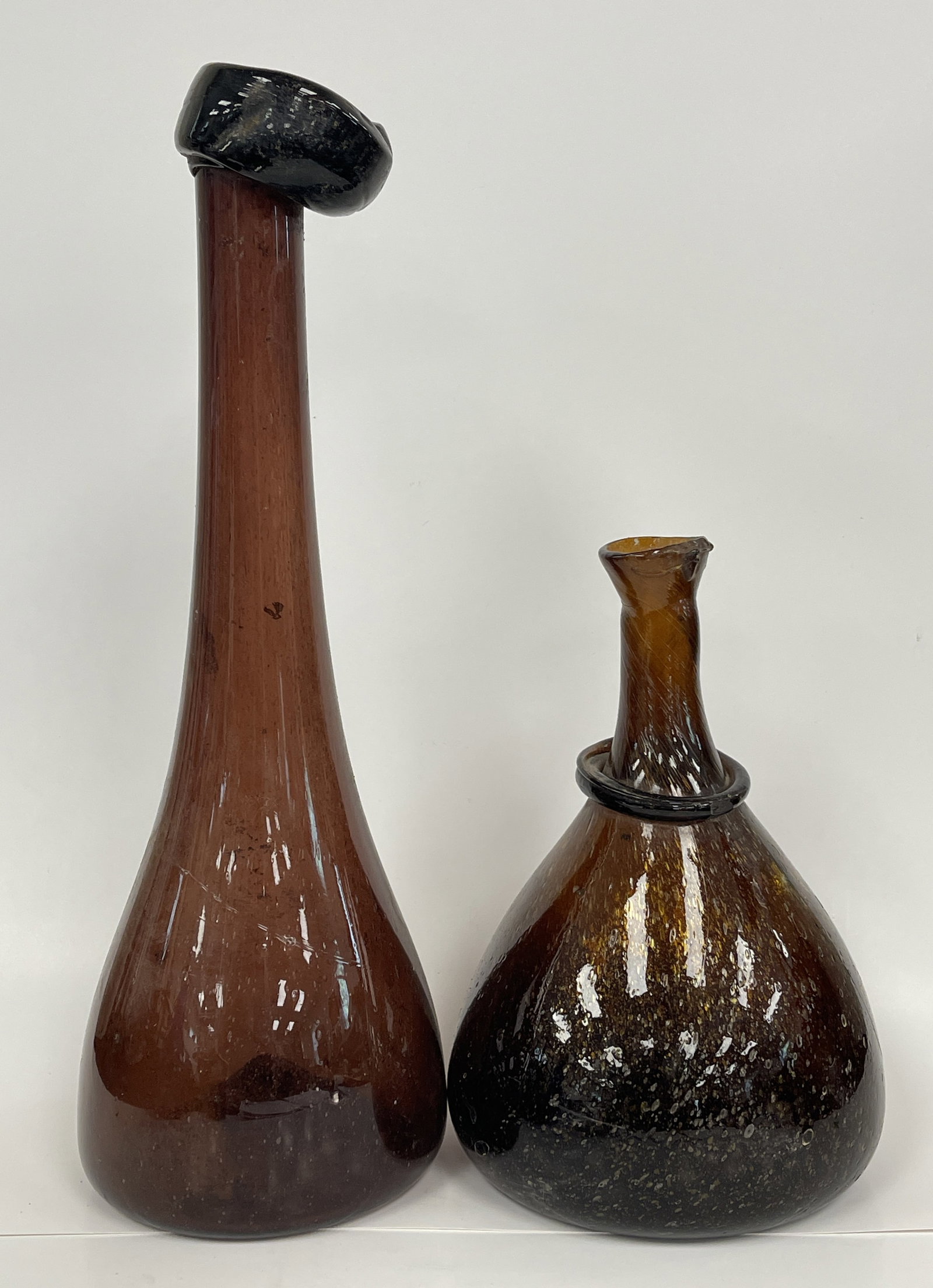 2 EARLY BLOWN GLASS BOTTLES; MOORISH BOTTLE & ROSEWATER BOTTLE (1 of 6)