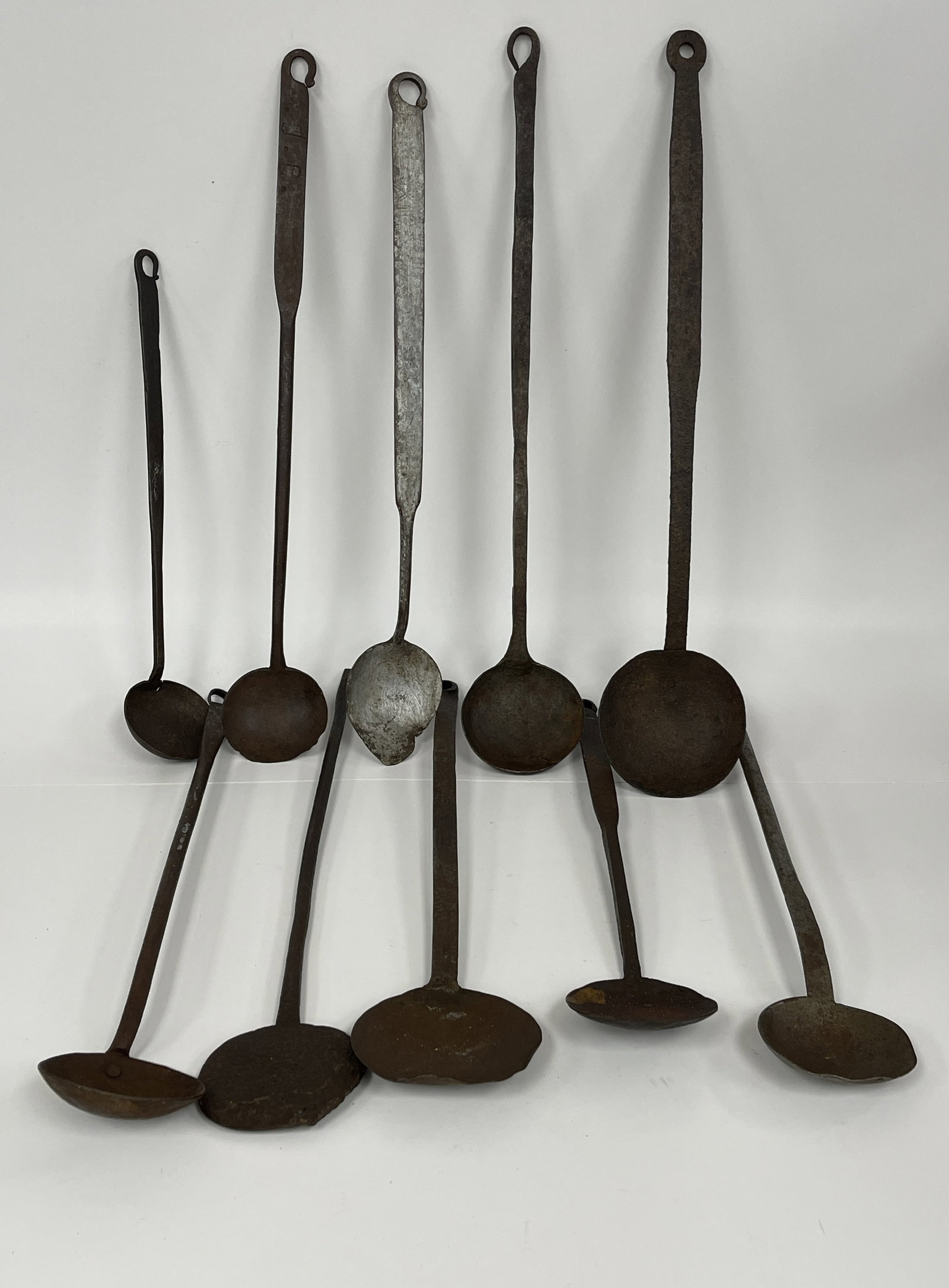 GROUP OF 10 BLACKSMITH MADE FORGED IRON SPOONS (1 of 5)