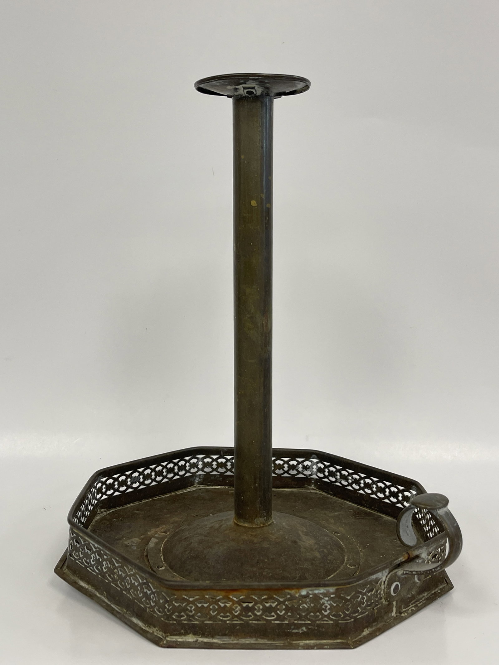 EARLY BRASS TRAY-BASE CANDLESTICK - 2