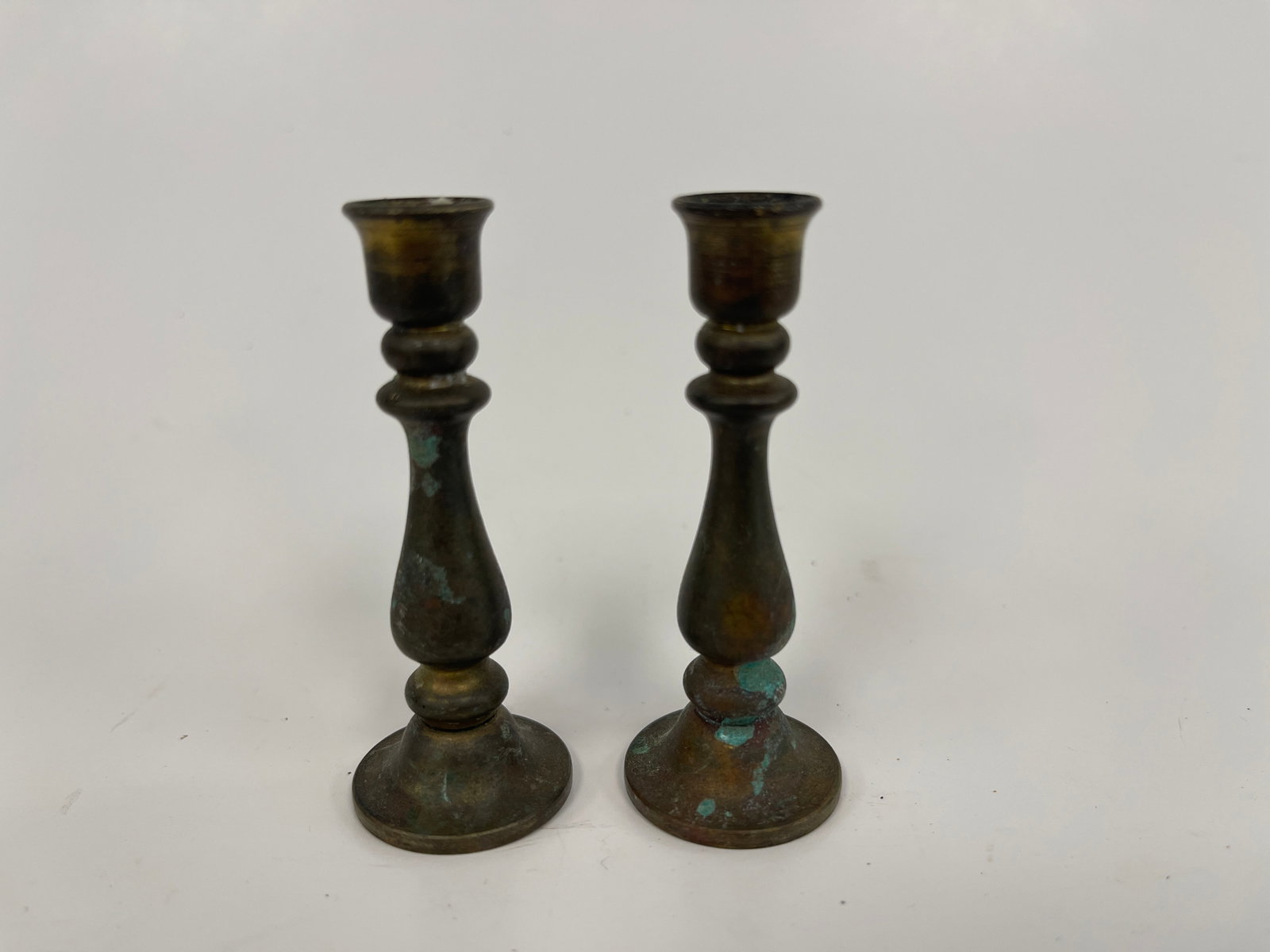 PAIR OF VERY UNUSUAL MINIATURE BRASS "DOLLHOUSE" CANDLESTICKS (1 of 2)