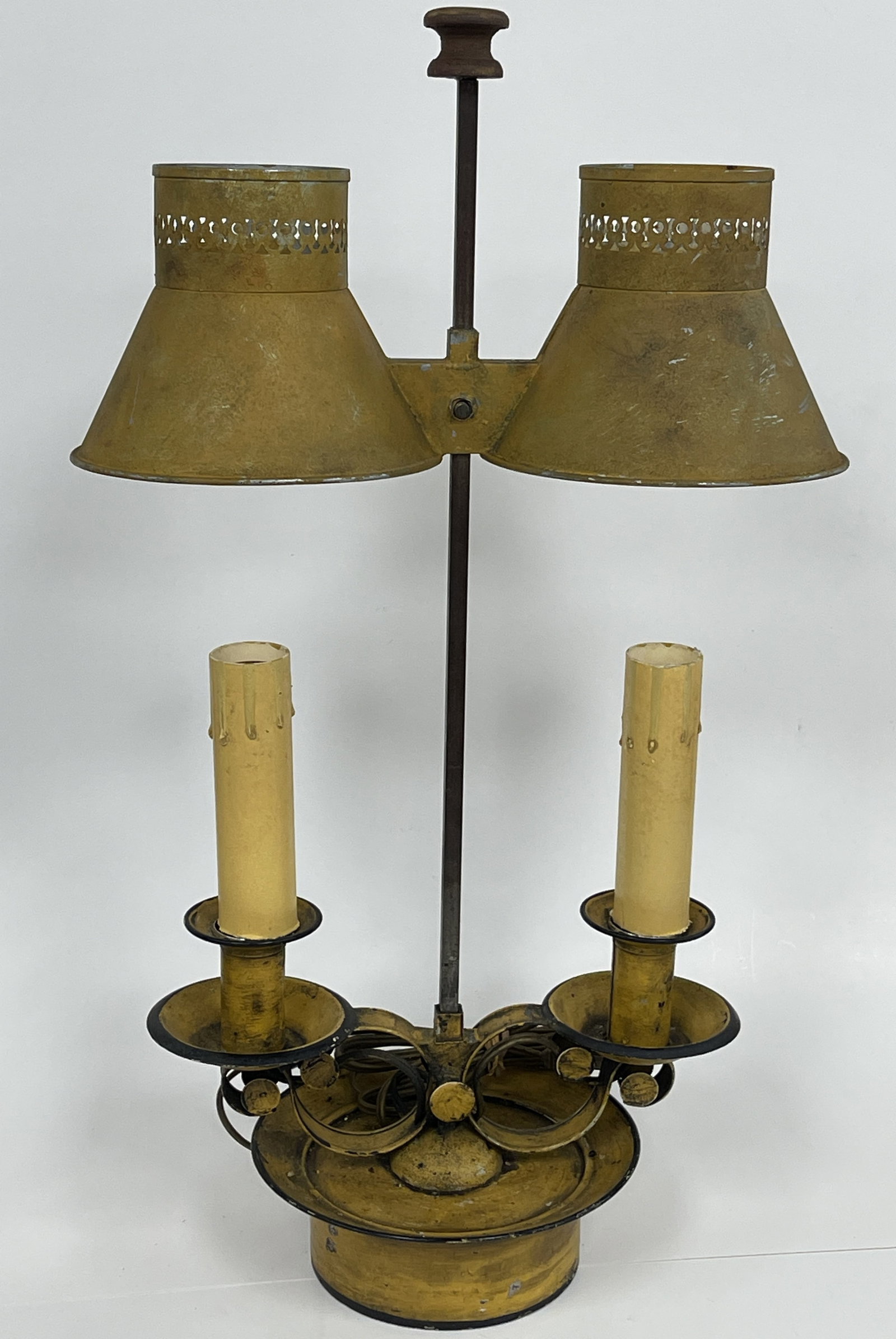 BEAUTIFUL ELECTRIFIED FRENCH DOUBLE SHADED MUSTARD YELLOW COLORED CANDLE LAMP (1 of 5)