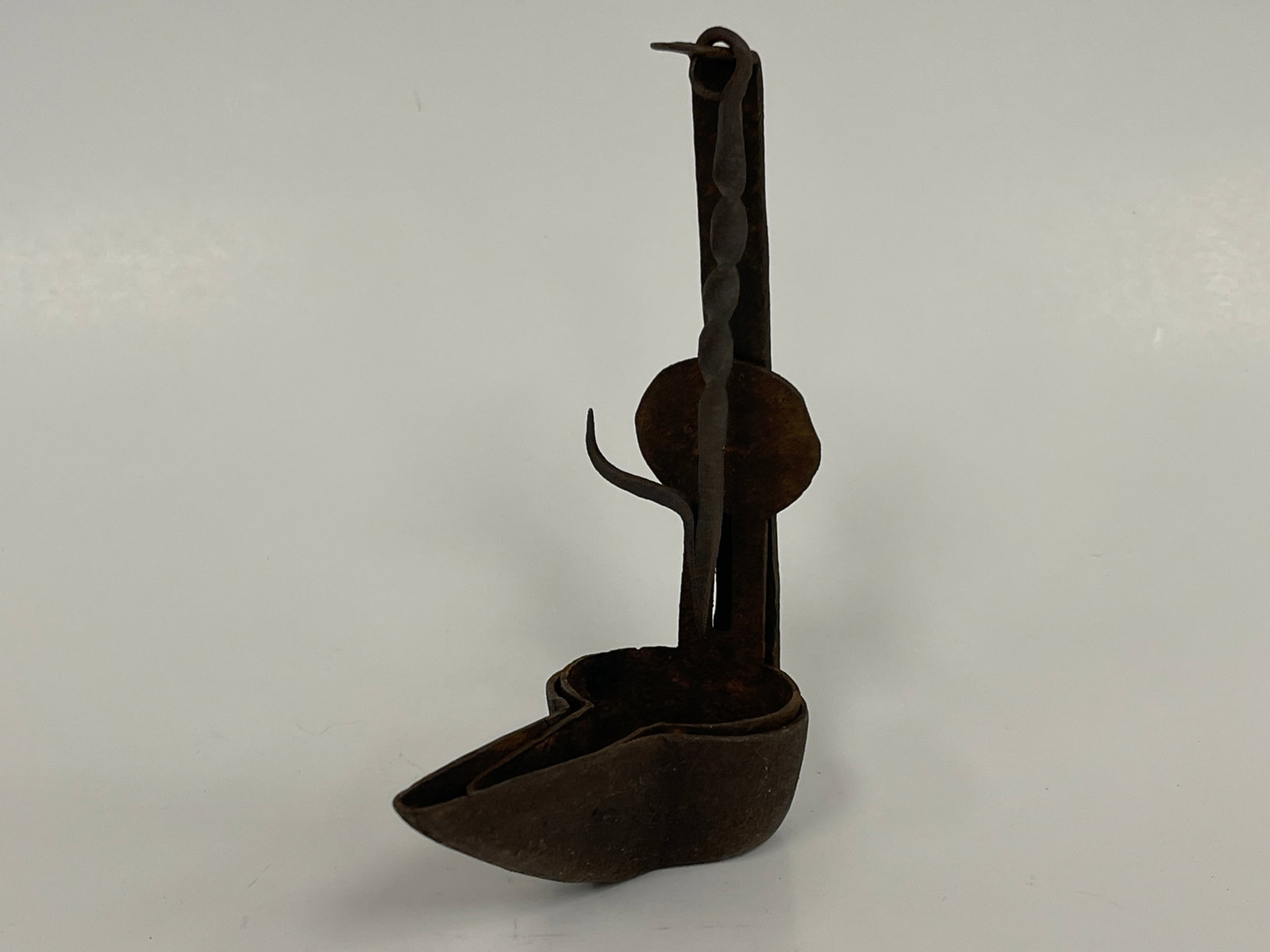DOUBLE BETTY LAMP W/ ORIGINAL FORGED IRON HANGING HOOK (1 of 4)