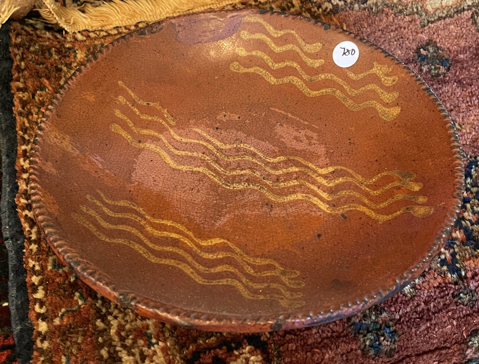 EARLY REDWARE DECORATIVE SHALLOW BOWL (1 of 3)