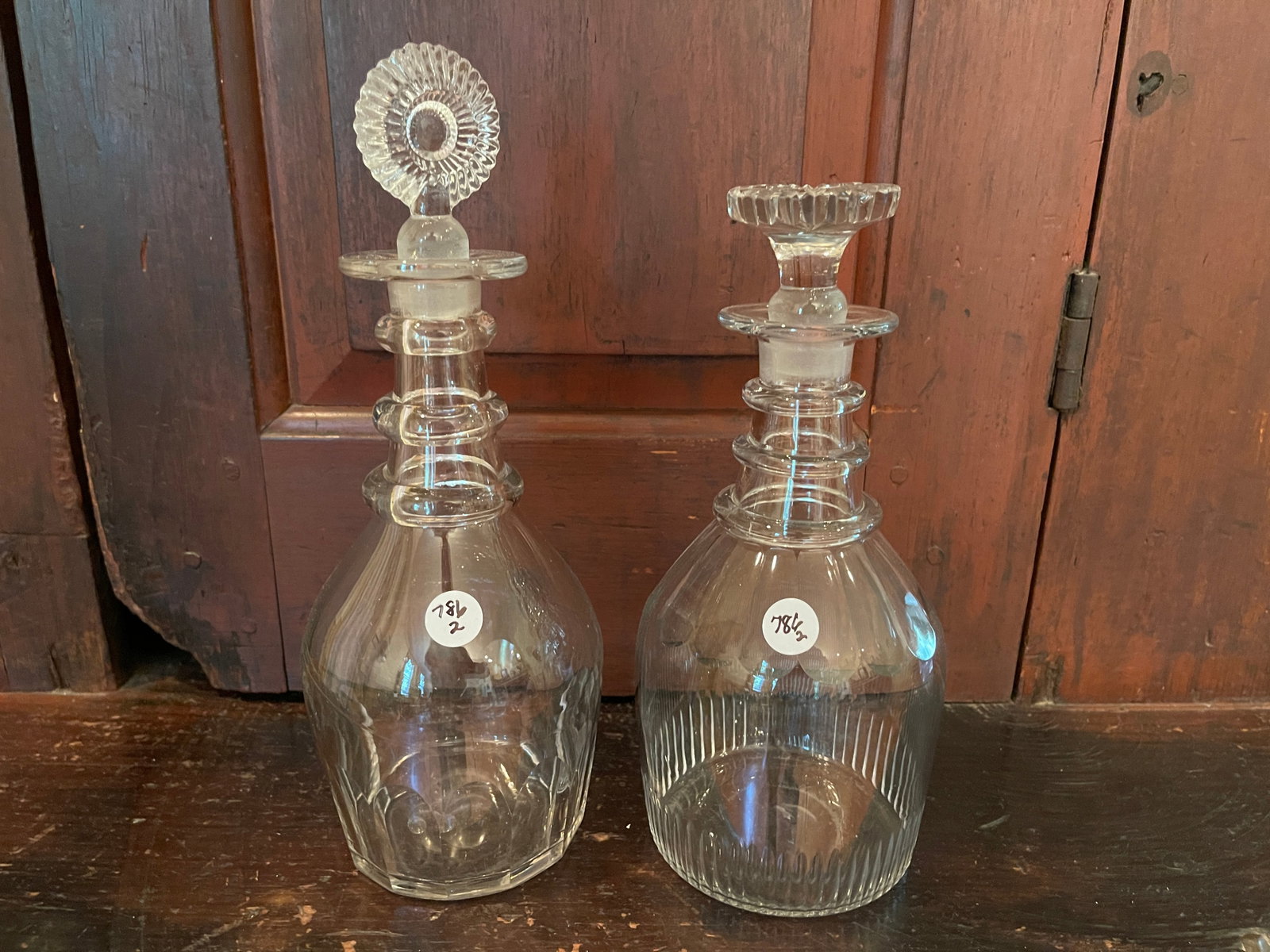 TWO CLEAR DECANTERS: TWO CLEAR DECANTERS 10" X 12"