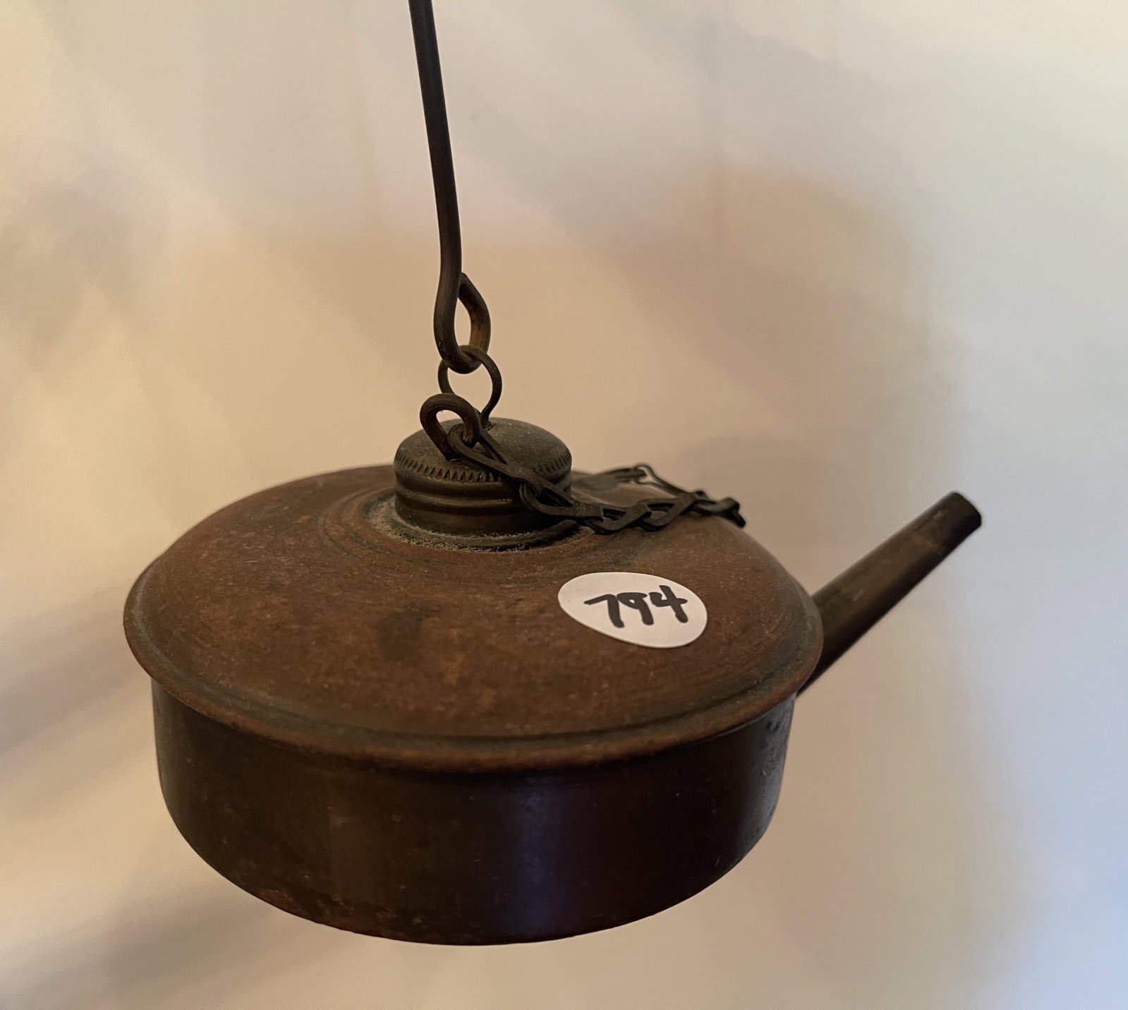 EARLY TIN & IRON HANGING GREASE LAMP (1 of 1)