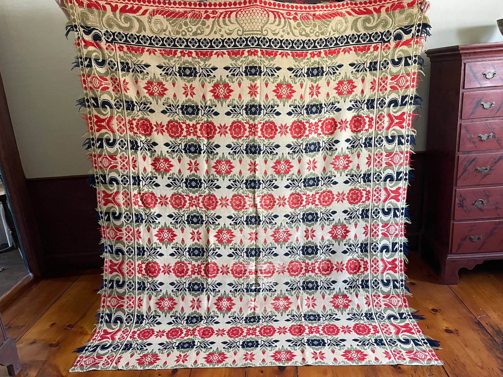 MULTI COLORED COVERLET: MULTI COLORED COVERLET (GREEN) WILLIAM FINDLEY 72" X 80"