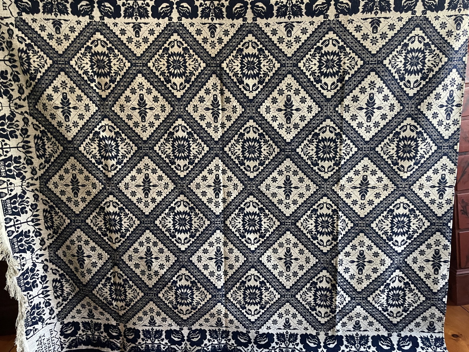 1861 BLUE / WHITE COVERLET: 1861 BLUE / WHITE COVERLET
