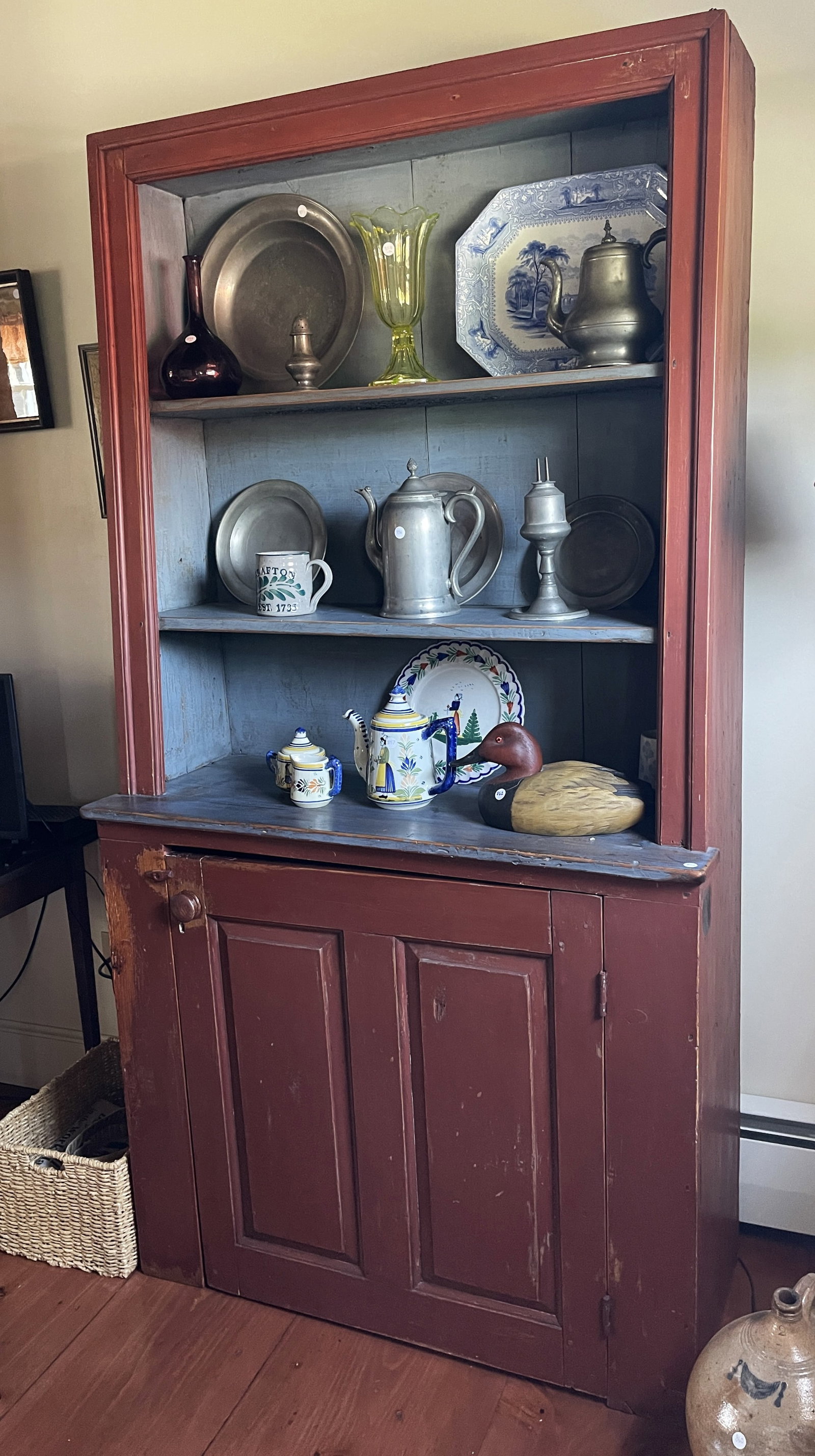 RED PAINTED CAN'T BACK STEPBACK CUPBOARD (1 of 4)