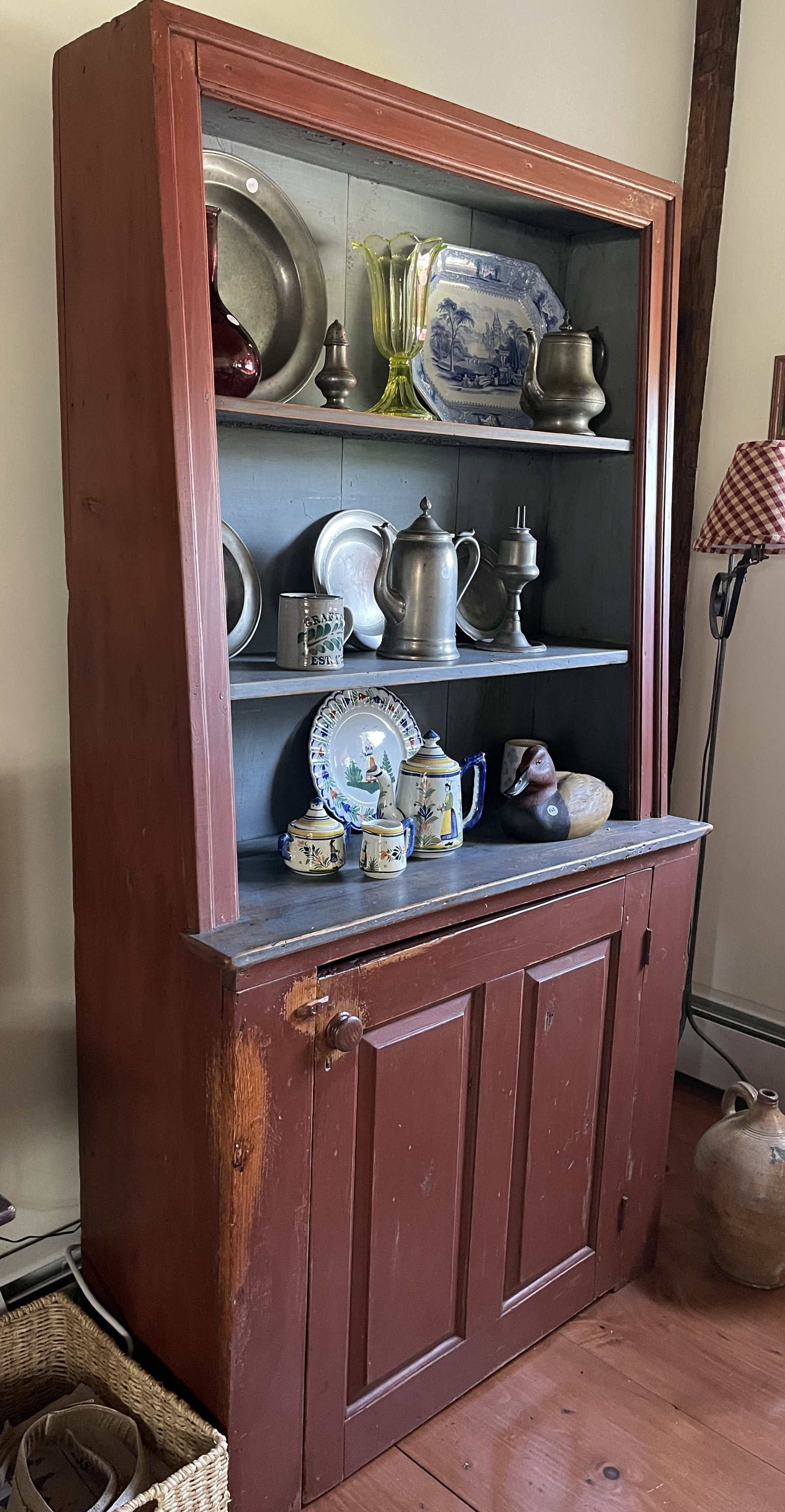 RED PAINTED CAN'T BACK STEPBACK CUPBOARD - 2