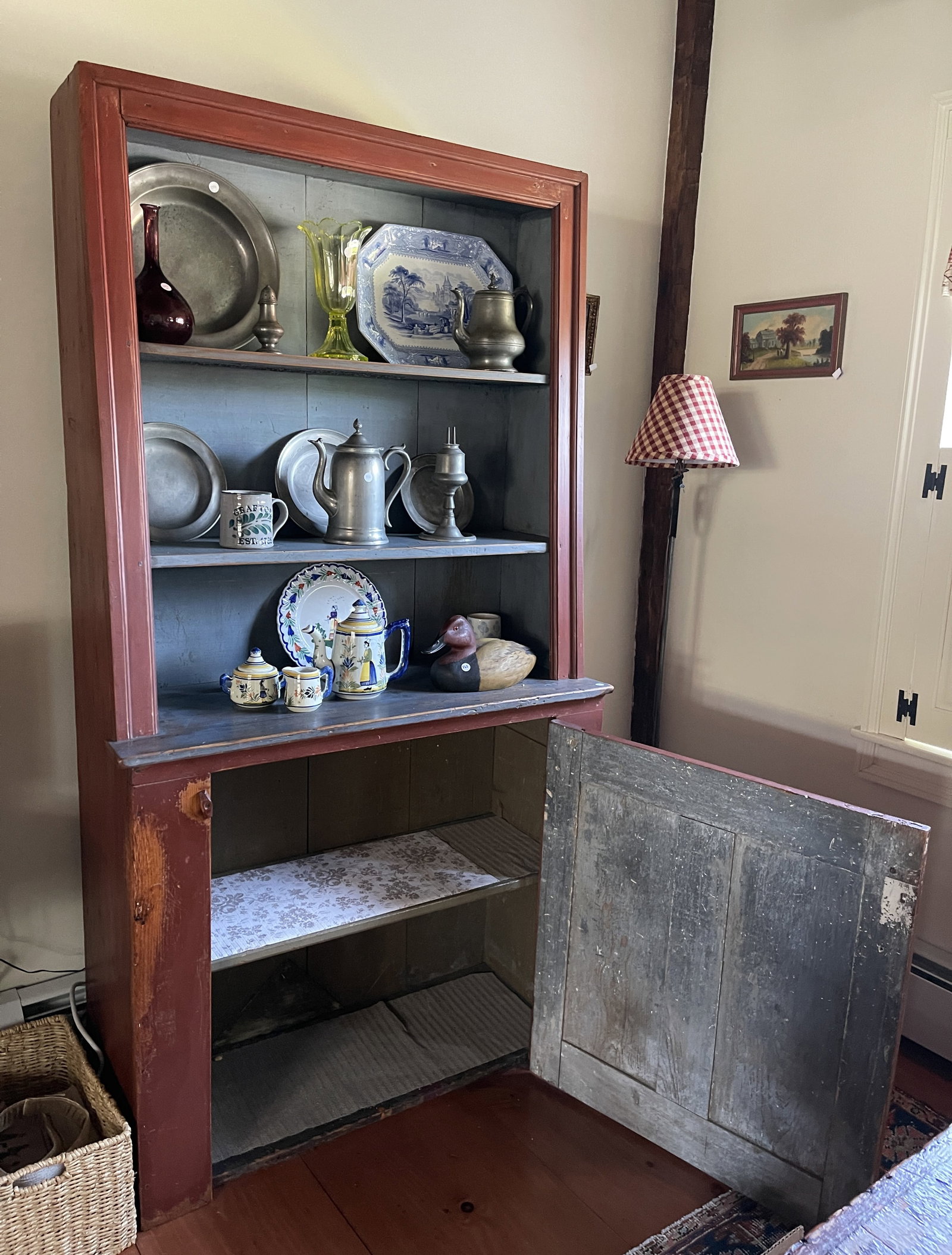 RED PAINTED CAN'T BACK STEPBACK CUPBOARD - 3