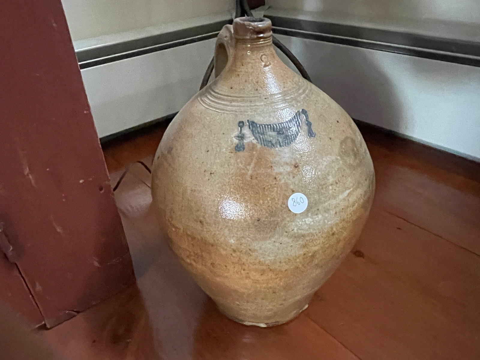 19TH OVOID JUG WITH SWAG 2 GAL: 19TH OVOID JUG WITH CURTAIN ,SWAG 2 GAL 13" X 11"