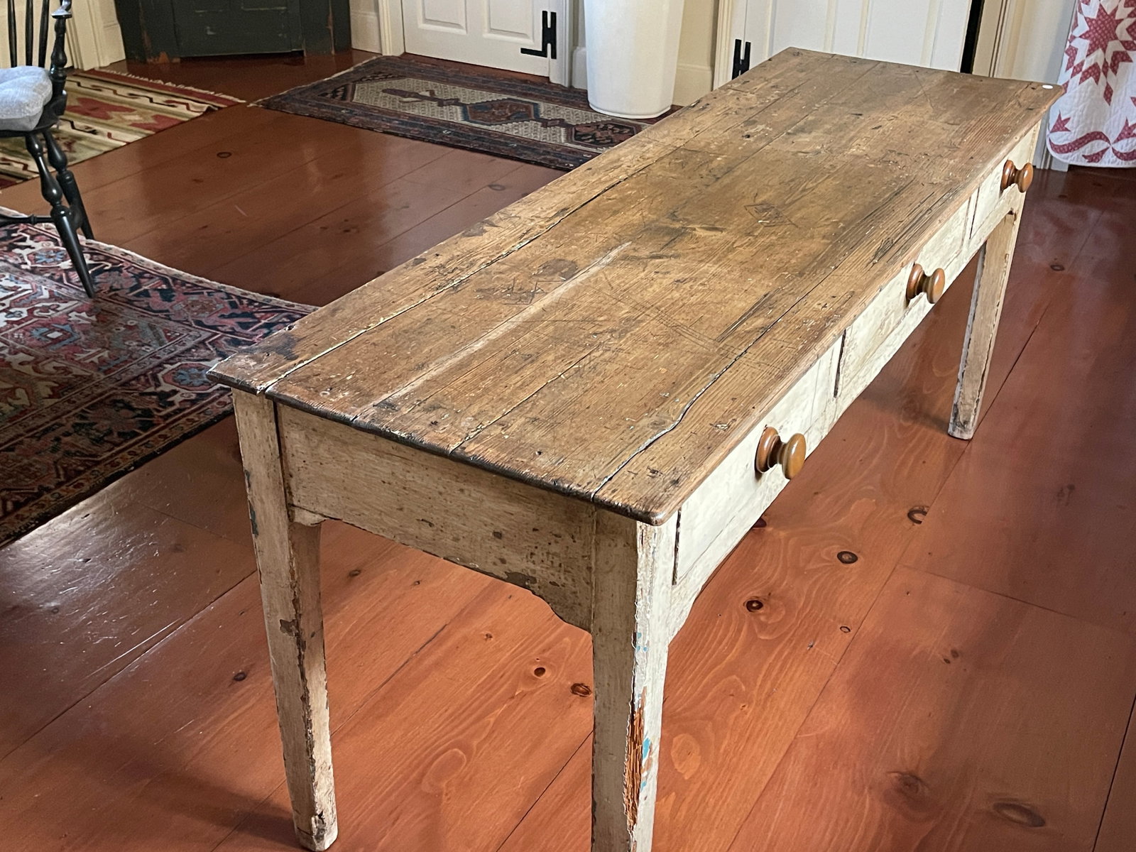 PRIMITIVE PAINTED WORK TABLE - 3