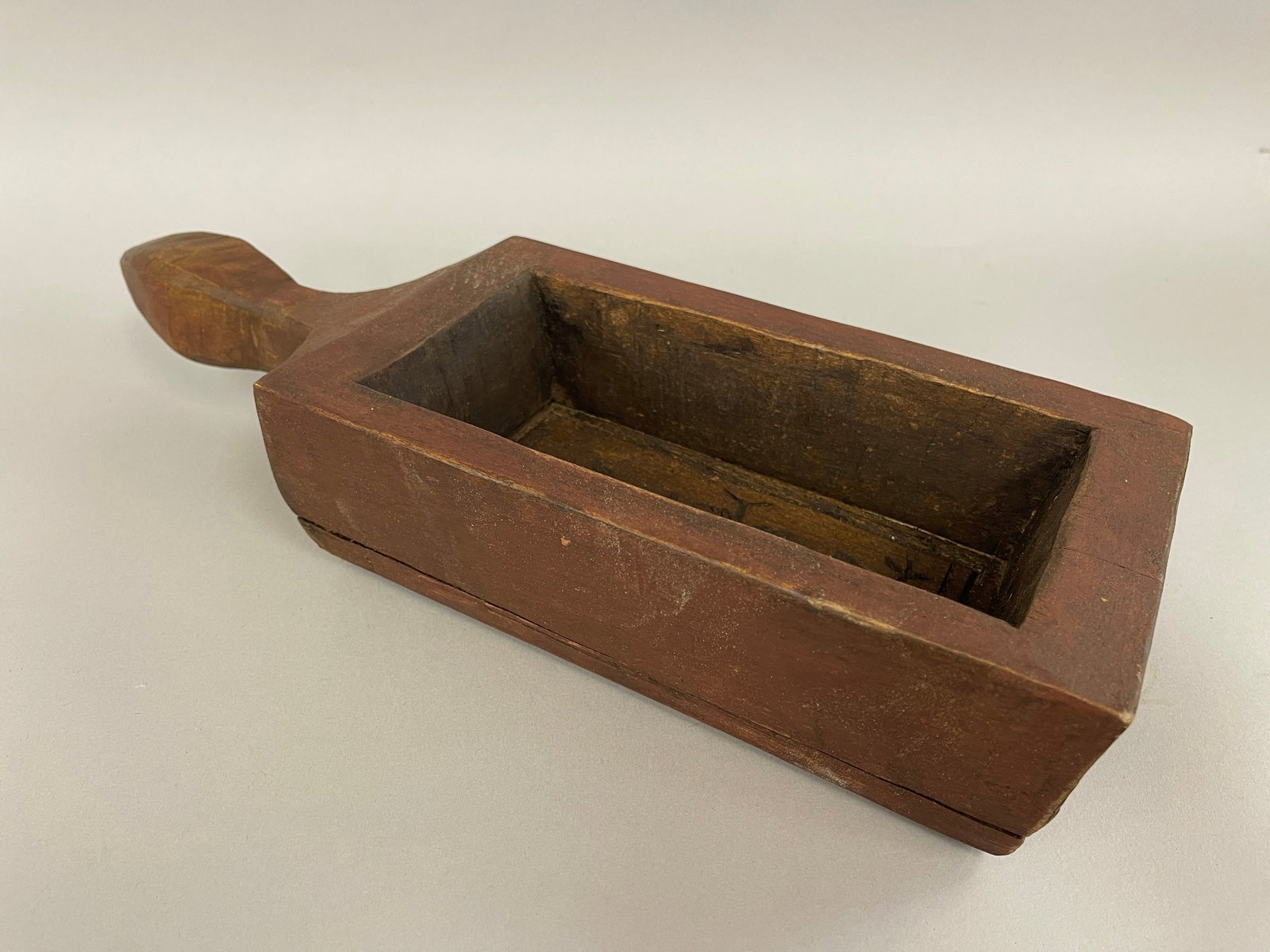 LARGE RECTANGULAR WOODEN HANDLED FOOD MOLD: LARGE RECTANGULAR WOODEN HANDLED FOOD MOLD