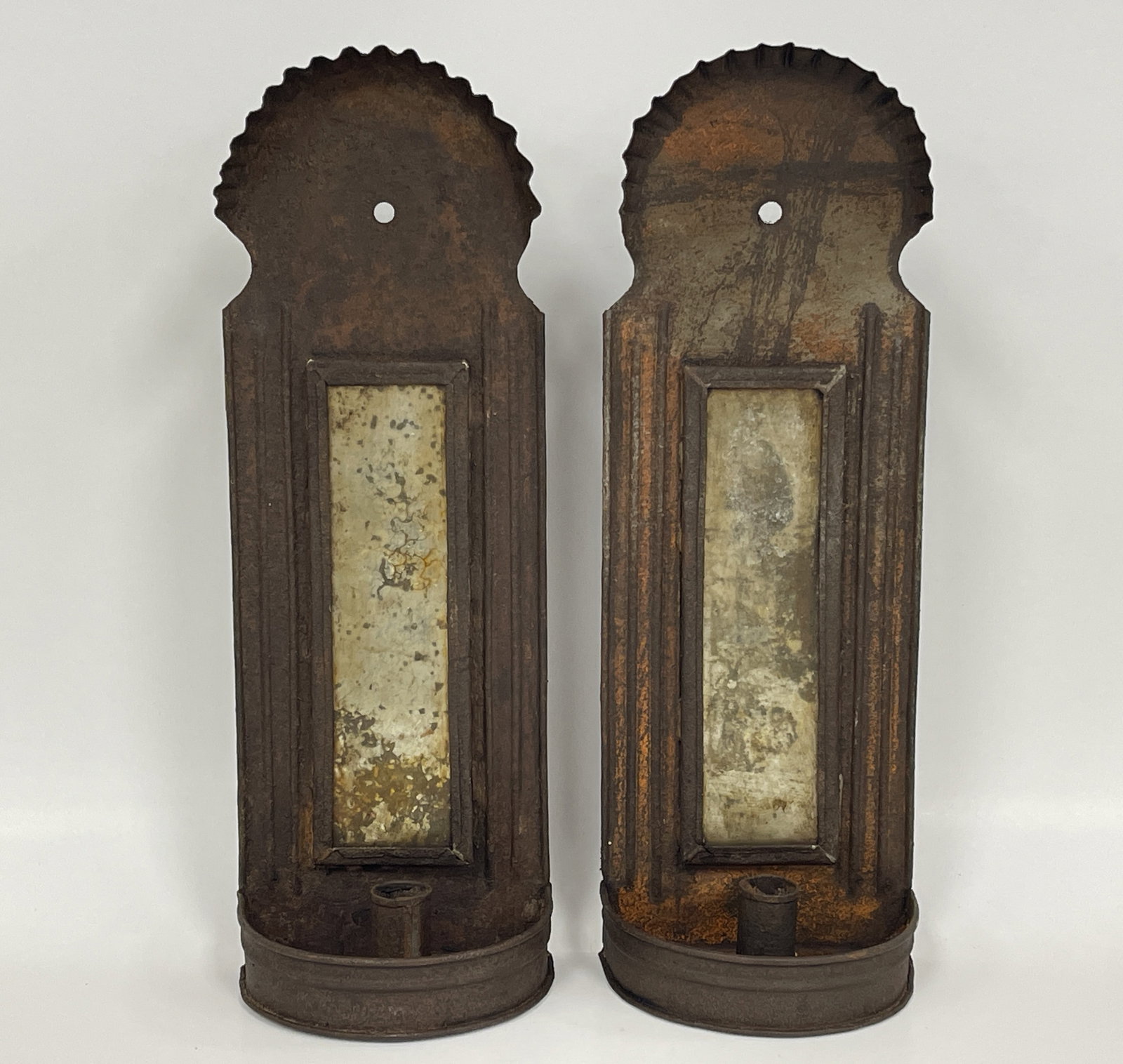 PAIR OF RECTANGULAR SHEET IRON HANGING SCONCES (1 of 6)