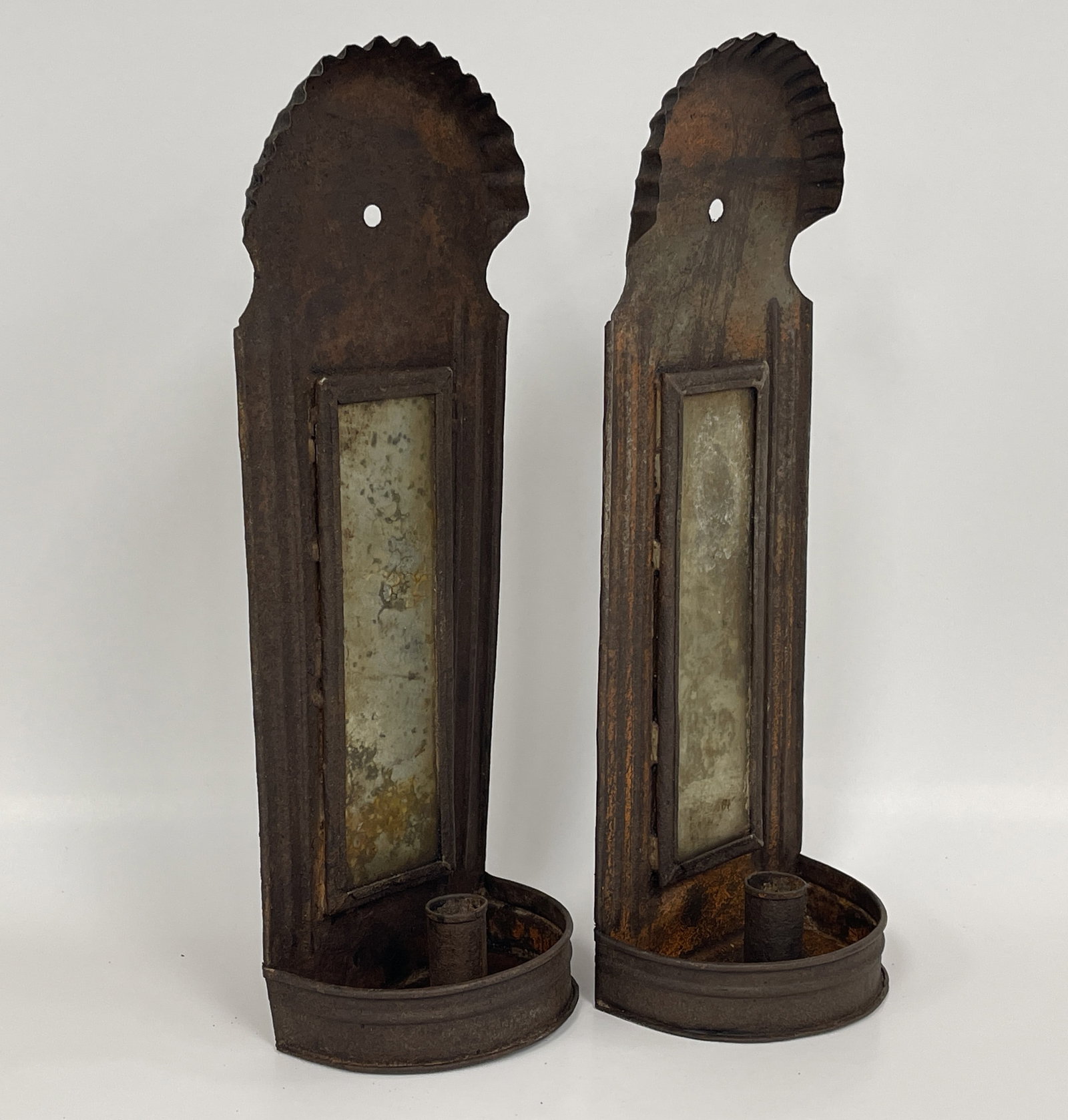 PAIR OF RECTANGULAR SHEET IRON HANGING SCONCES - 2