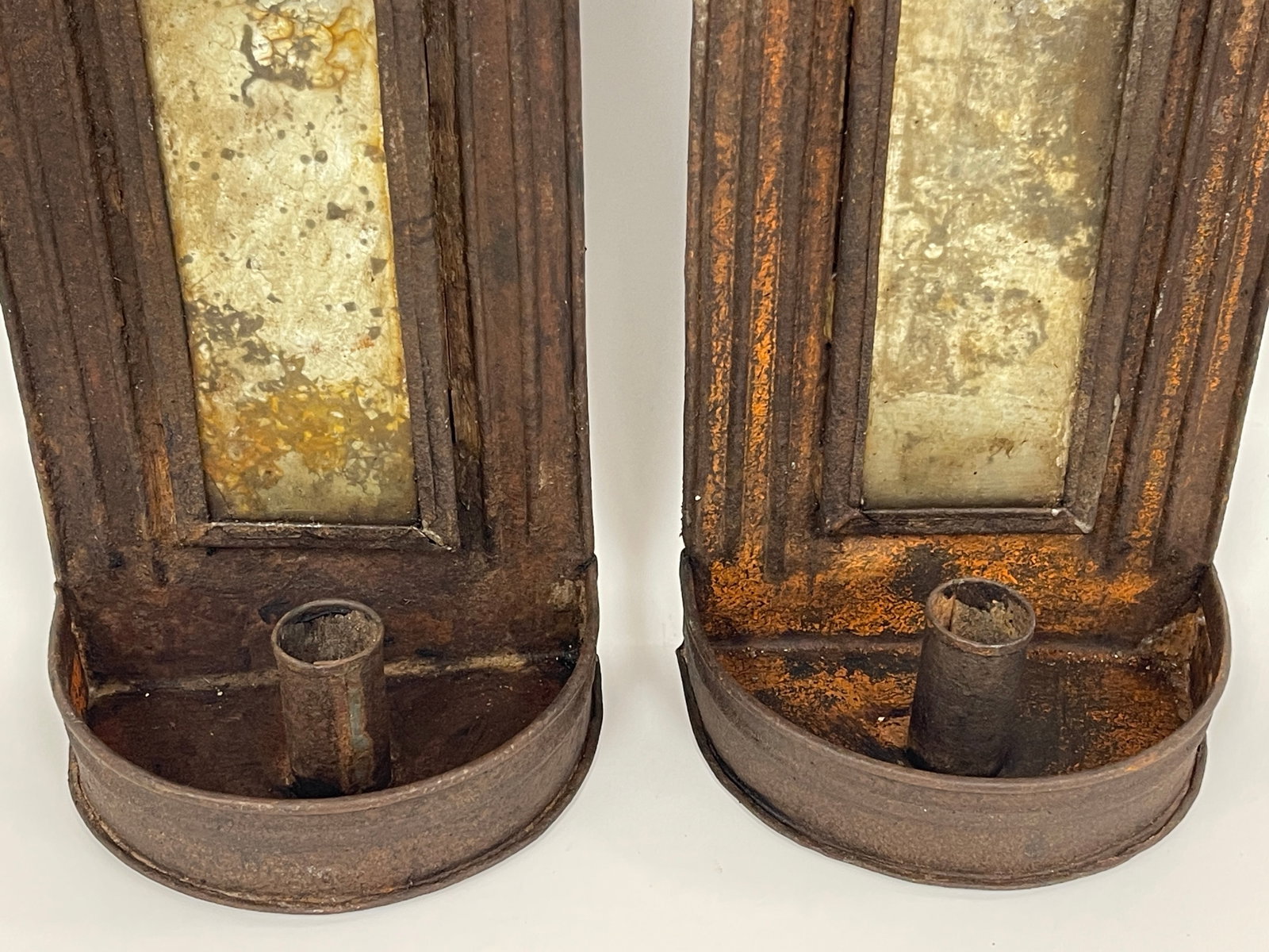 PAIR OF RECTANGULAR SHEET IRON HANGING SCONCES - 3
