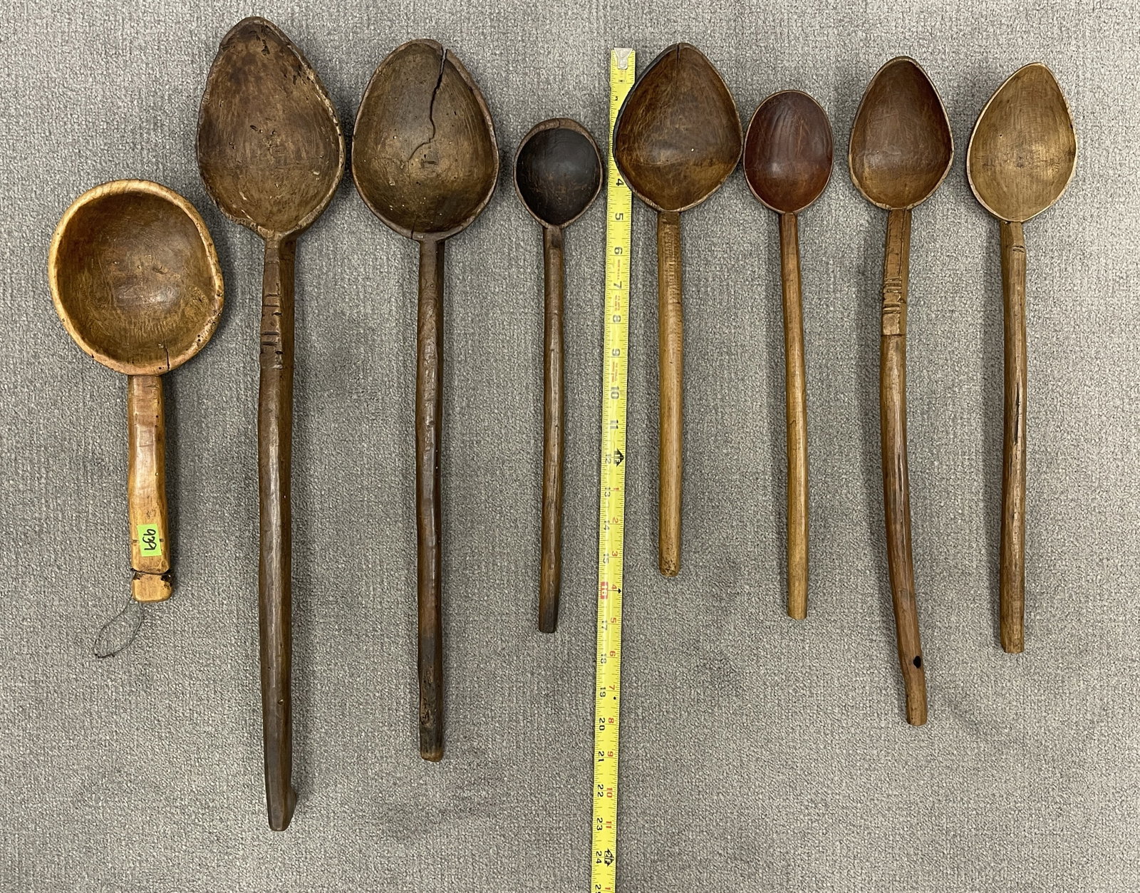 GROUP OF 8 LARGE AMERICAN WOODEN SPOONS C.1850'S (1 of 3)