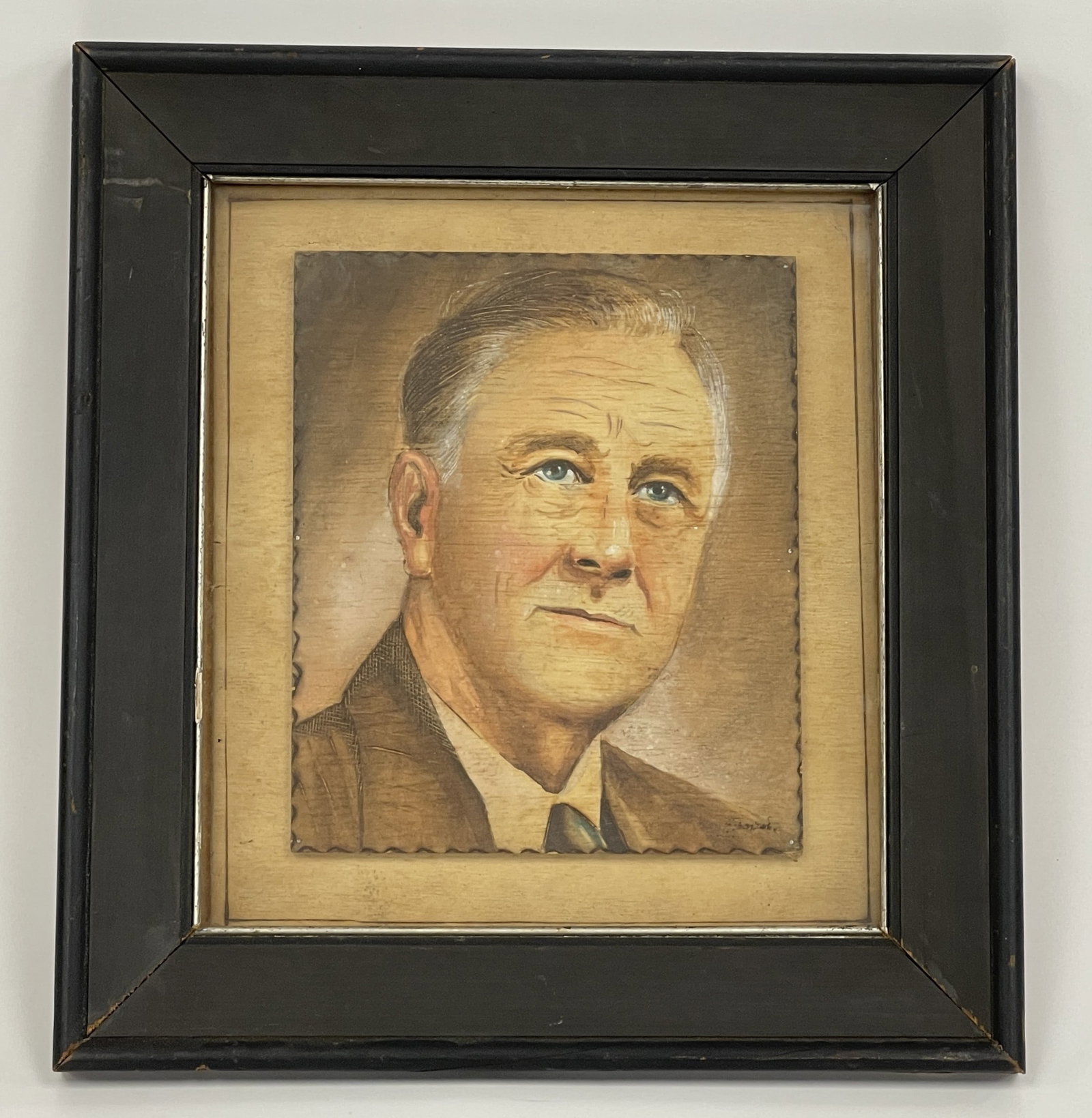1937 PORTRAIT PAINTING OF THEODORE ROOSEVELT BY WPA ARTIST ESPARZADO: 1937 PORTRAIT PAINTING OF THEODORE ROOSEVELT BY WPA ARTIST ESPARZADO 11" X 12"