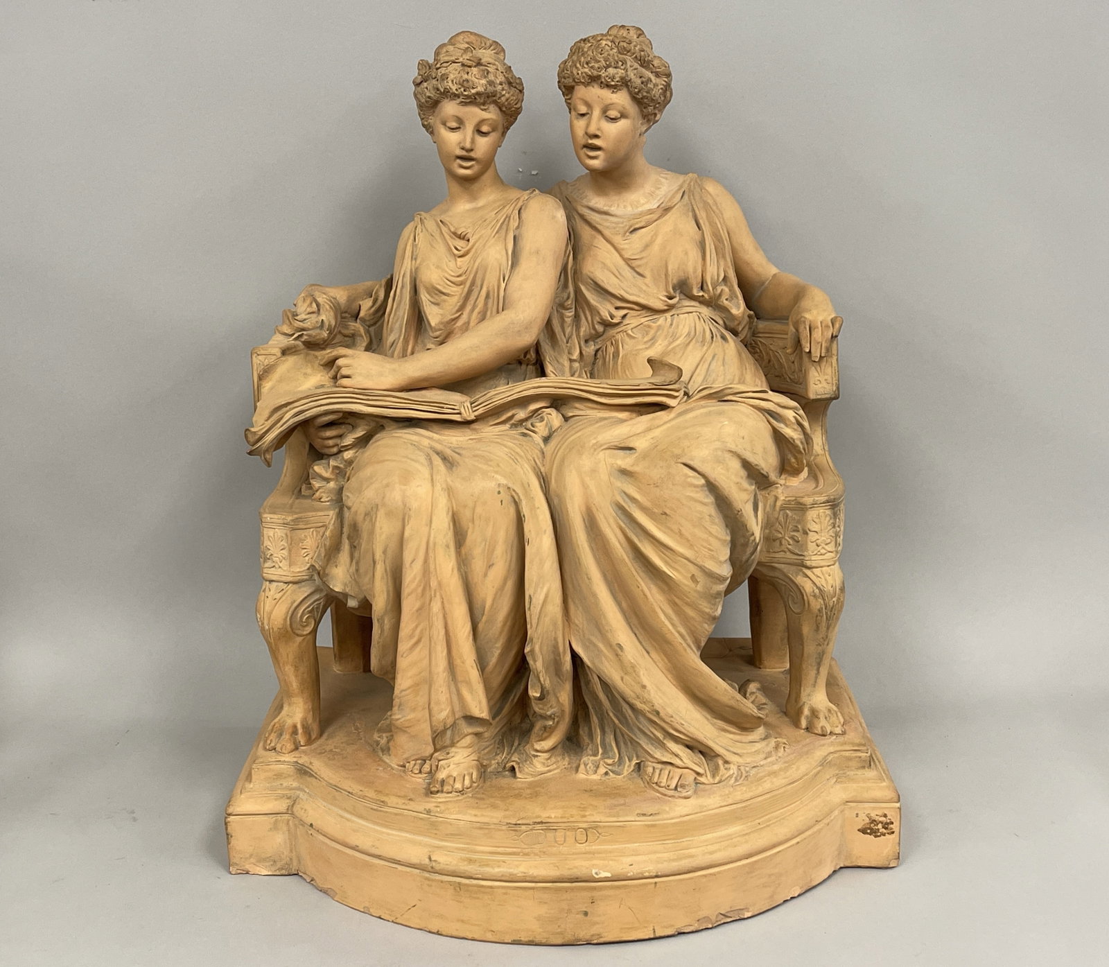 TERRA COTTA SCULPUTRE BY EDOUARD LANTERI "DUET" CIRCA 1890 17" X 10" X 21" (1 of 6)