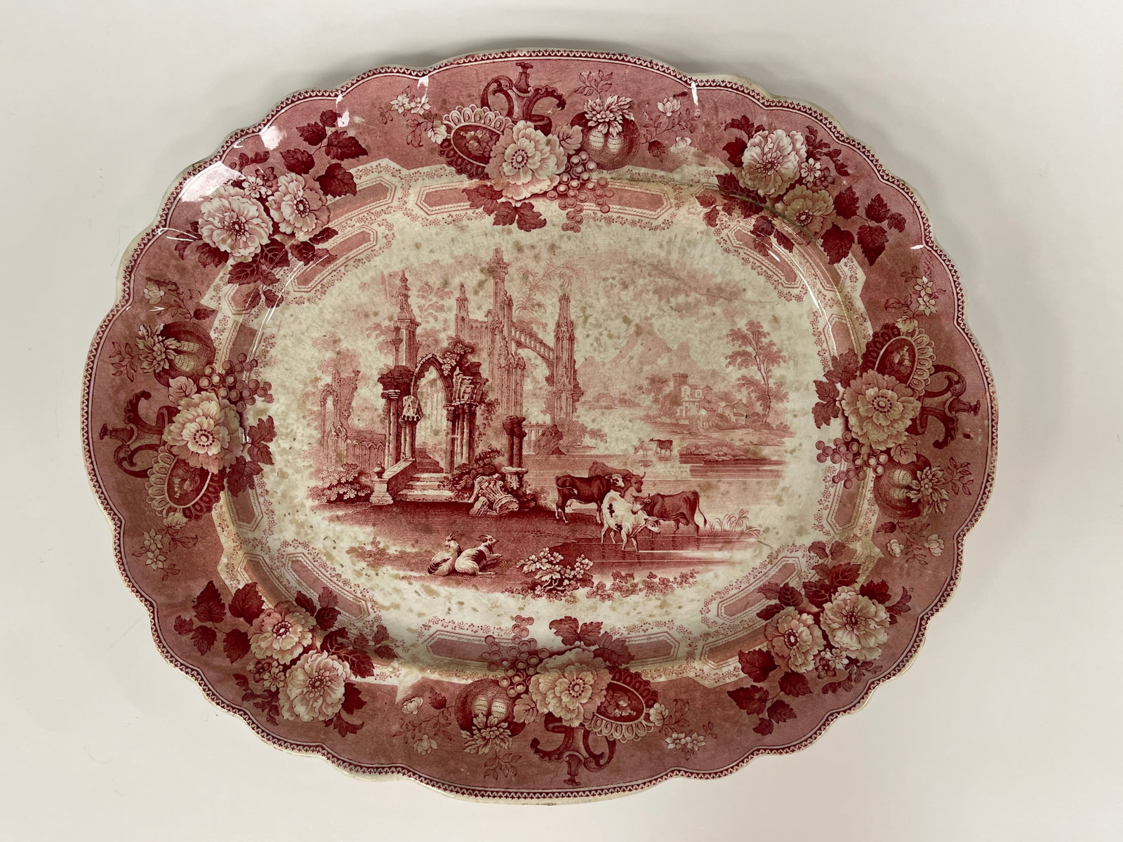 LARGE STAFFORDSHIRE PLATTER SIGNED ABBEY RUINS (1 of 3)