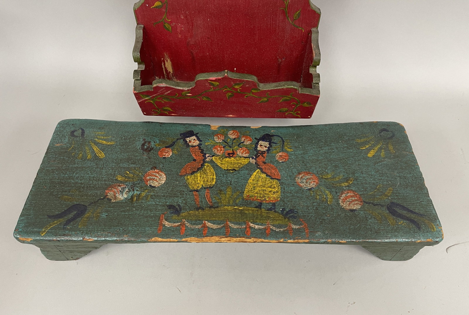 PAINTED DECORATED BENCH , SPOON RACK - 2