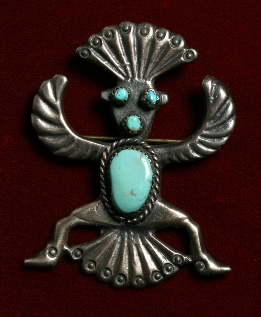 Zuni Knifewing Sandcast Silver & Turquoise Brooch 1940 Native American (1 of 12)
