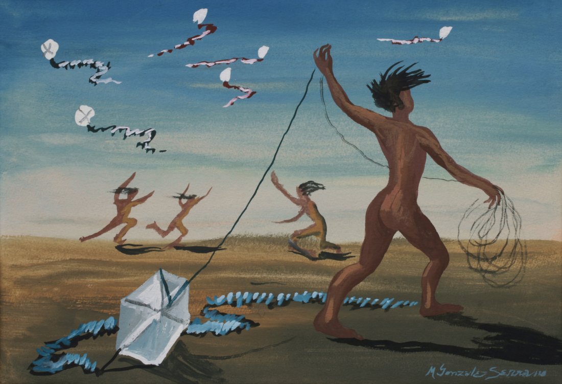 Manuel Gonzalez Serrano (1917-1960) Mexican Surrealist Landscape with Figures (1 of 9)