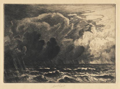 Early Florida Etching by Charles Mielatz - 1915: The Squall, Lake Okeechobee Rare early Florida etching by well-listed American artist, Charles Frederick William Mielatz (1864-1919). Etching on cream wove stock. Signed in pencil under the image " Mi