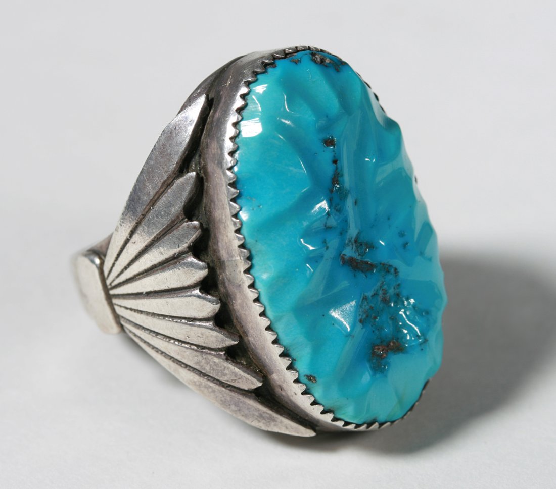 Old Pawn Zuni Sterling Silver & Turquoise Ring - Signed (1 of 11)