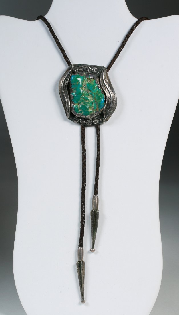 Large Silver & Turquoise Nugget Bolo - Zuni or Navajo (1 of 11)