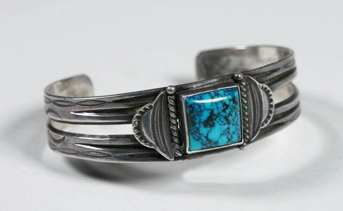 Navajo Sterling & Turquoise Bracelet - Attributed to Fred Peshlakai (1 of 10)