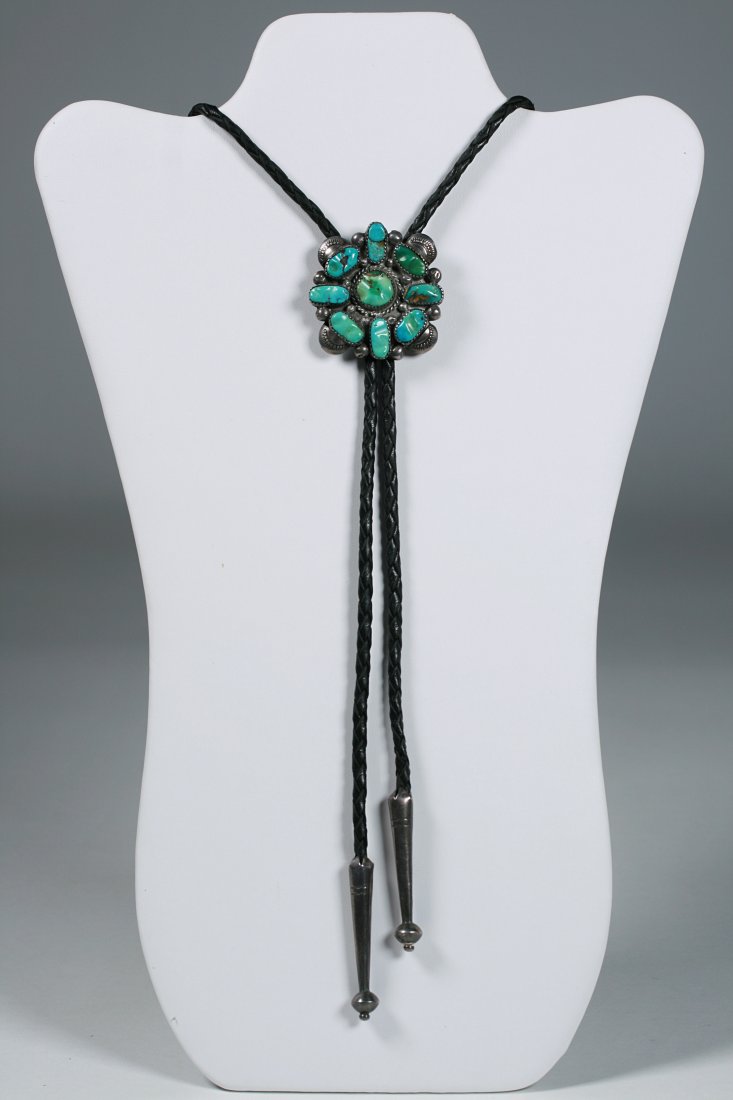 Old Pawn Zuni Sterling & Turquoise Bolo Tie / Simplicio - Leekya (1 of 10)