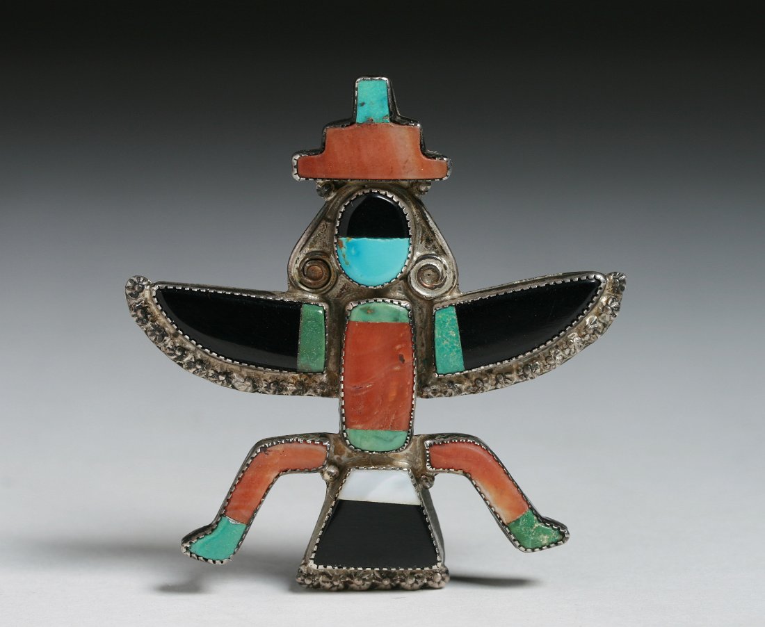 Old Zuni Knifewing Sterling & Stone Inlay Brooch - 1940s (1 of 5)
