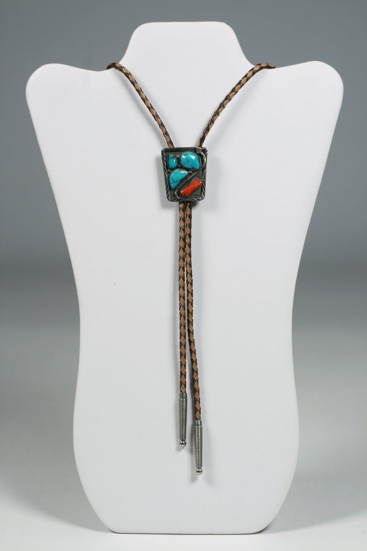 Native American Zuni Bolo Tie with Snake - Signed (1 of 9)