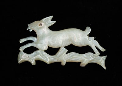Victorian Mother of Pearl Rabbit Brooch