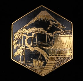 Antique Japanese Damascene Komai Brooch - Signed