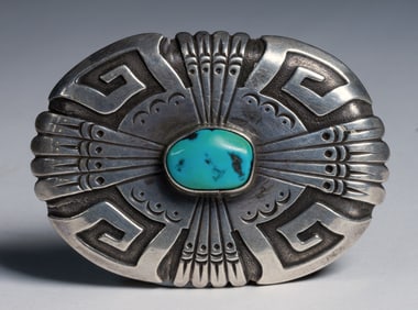 Tommy Singer Navajo Belt Buckle - Silver & Turquoise