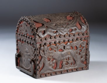 Antique European Domed Casket - Roman Steel Decoration