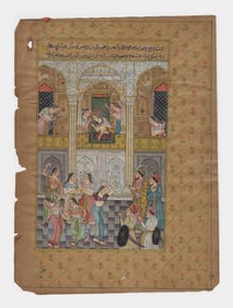 Indian Mughal Miniature Painting 18th-19th Century - Court Scene