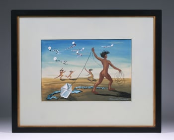 Manuel Gonzalez Serrano (Mexican 1917-1960)  Surrealist Landscape with Figures