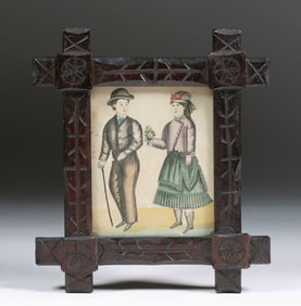 American Folk Art Watercolor Painting - Young Couple