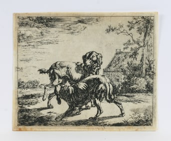 Johan le Ducq - Old Master Engraving of Dogs 1661