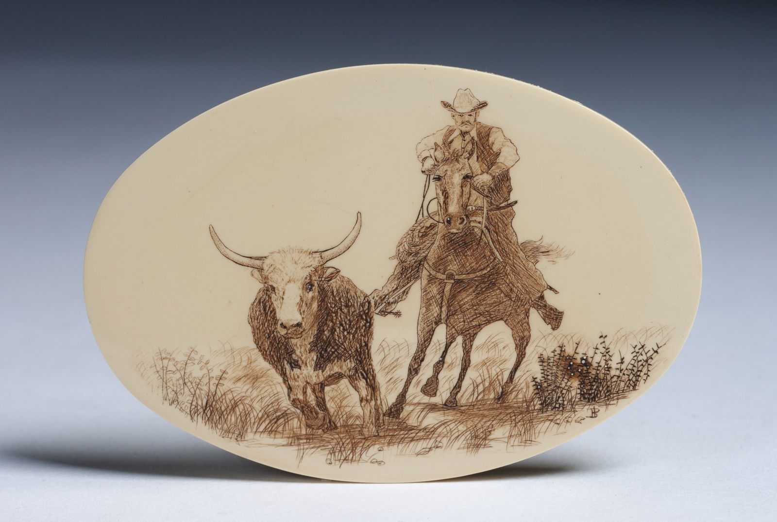 Miniature Engraved Western Plaque - Signed - Cowboy & Steer (1 of 7)