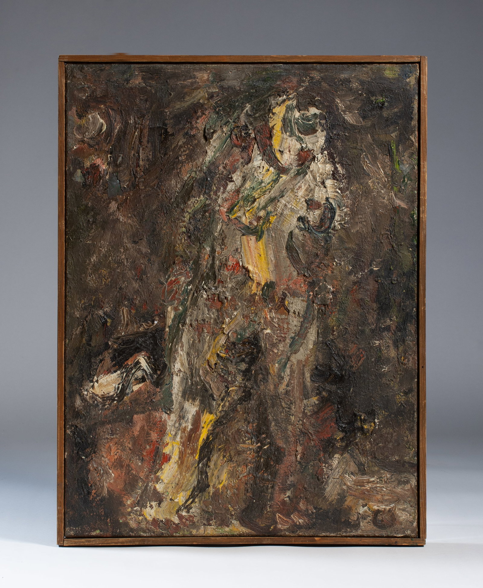 1950 Japanese Expressionist Painting - Kinosuke Hirasawa (1919-1994): Mid-Century Japanese expressionist painting by Kinosuke Hirasawa (1919-1994). Abstracted female nude figural composition using loose brushwork and heavy impasto. Oil on canvas. Framed. Signed lower ri