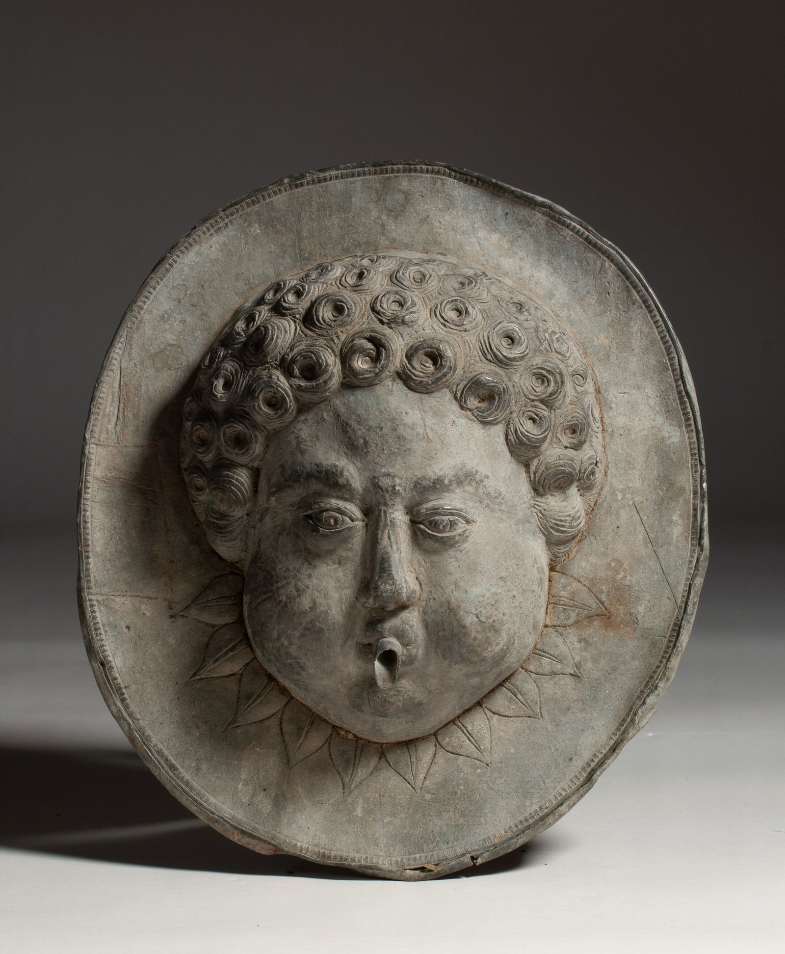 Antique Lead Fountain Mask Water Spout - Roman Mythological Style (1 of 13)