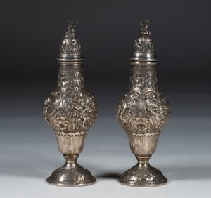 Antique Silver Hand-Chased Master Shakers Casters - Hallmarked