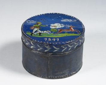 Antique Tole Ware Box with Folk Art Painting 1847