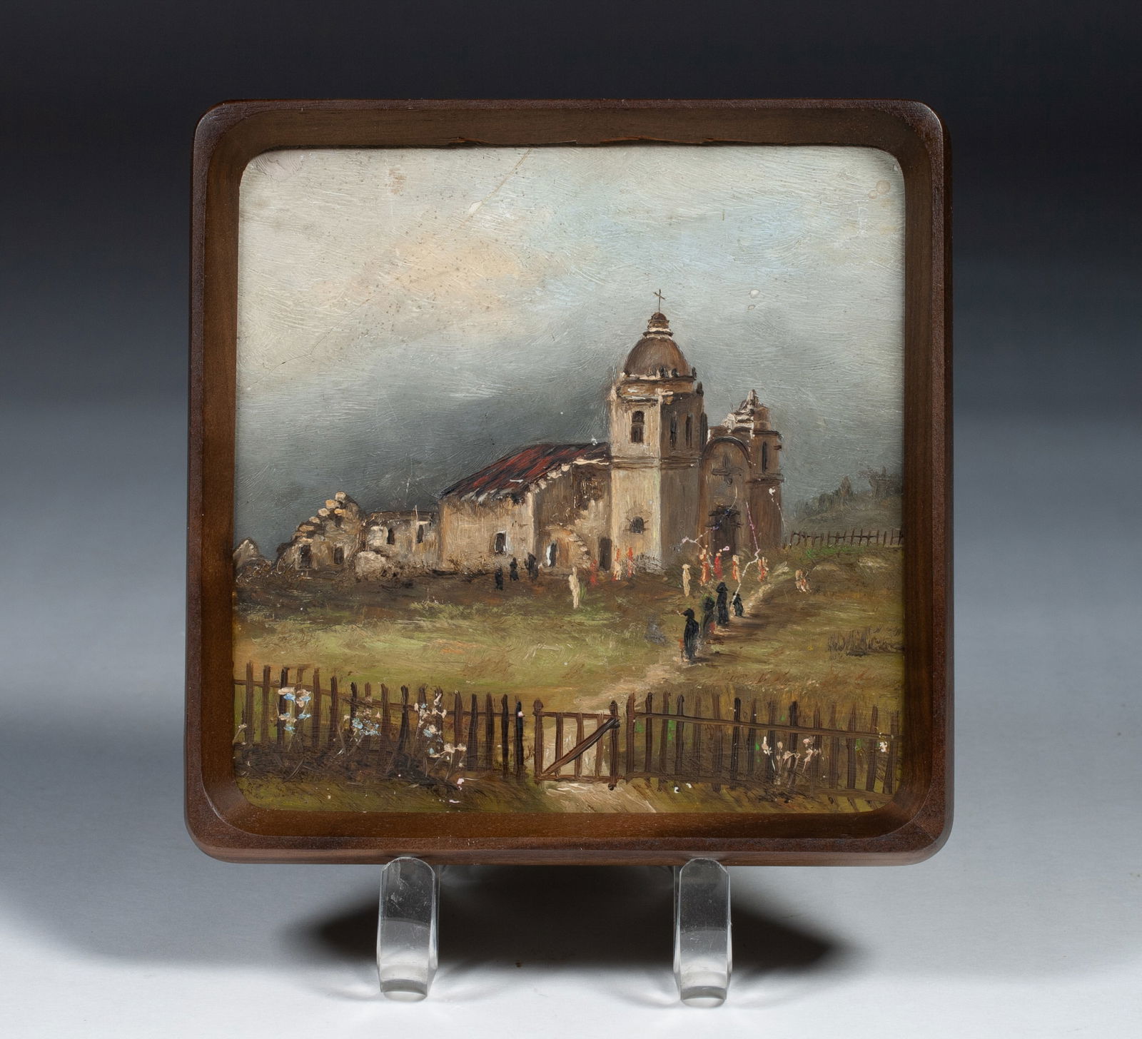 Early Carmel Mission Oil Painting on Tile - California Arts & Crafts (1 of 11)