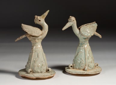 Two Chinese Song Dynasty Qingbai Ceramic Funerary Urn Lids